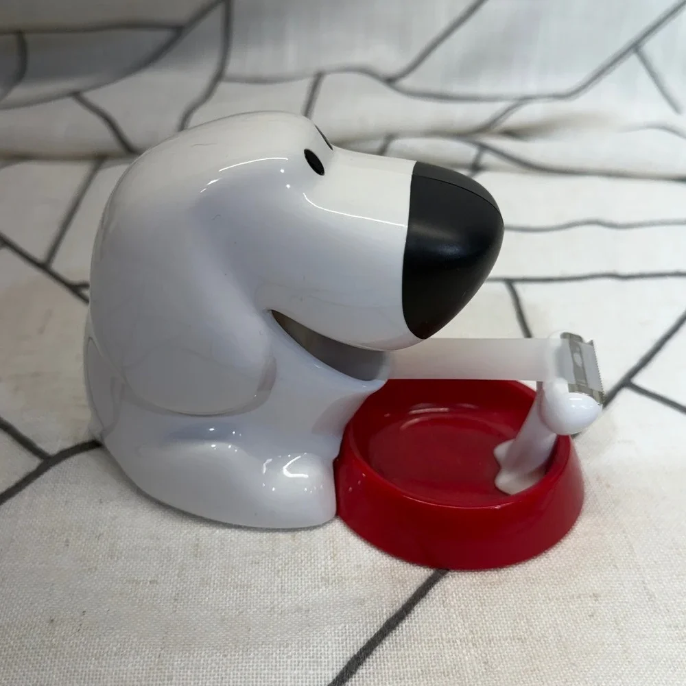 Scotch Dog Tape Dispenser Small White Red Bone Bowl Novelty Office Desk Decor